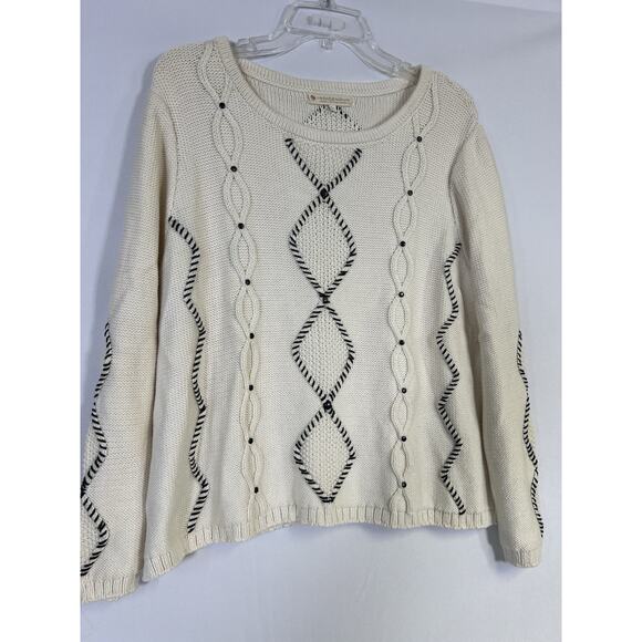 INDIGENOUS Peru Organic Cotton Cable Knit Pullover Sweater Ivory Women’s L - Picture 3 of 11